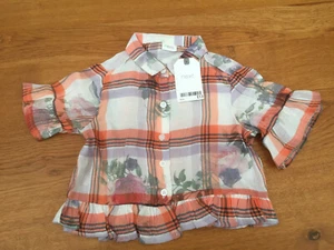 NEXT Girls Orange/Cream Floral Check Top/Blouse - BNWT - Picture 1 of 2