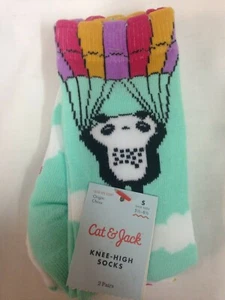 Girls' 2pk Knee High Panda Socks - Cat & Jack Mint/White S - Picture 1 of 6