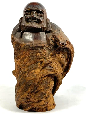Antique Daruma Boxwood Carving Natural Flowing Robe Tsugenoki Wood - Image 1 of 4