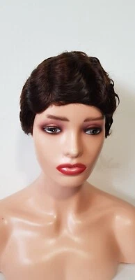 Women colour #4 brazilian remy human hair short Finger Wave Curly Wavy  Wig — 第 1/4 张图片