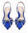 Zara Jewel Rhinestone Bow Slingbacks Heels Shoes Strappy Pearl Sandals 2200 210