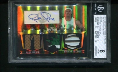 2007-08 Topps Triple Threads Paul Pierce Sephia Auto GU Triple Relic 3/5 BGS 8 - Image 1 of 2