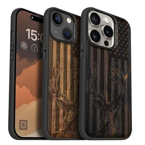 Magnetic Wood Phone Case for iPhone 12 13 14 15 16 Pro Max Plus MagSafe Cover - Foto 1 di 13