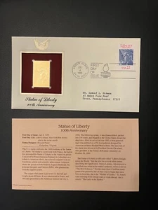 Scott 2224 statue of liberty 1986 replica 22 kt Gold Stamp FDC - Picture 1 of 1