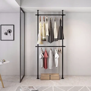 2 Tier Stainless Steel Closet Organizer Garment Rack Clothes Hanger Storage Rack - Picture 1 of 10