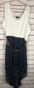 NWT Rue 21+ Womens Plus Size 3x White w/Blue Lace Bottom Belted Sleeveless Dress - Picture 1 of 7