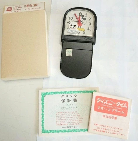 VINTAGE Stock SEIKO Disney Time Foldable Alarm CLOCK Mickey JAPAN Space age NEW Cover