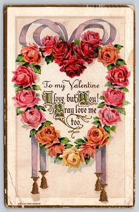 Postcard To My Valentine Heart Rose Wreath 1909 Embossed - Picture 1 of 2
