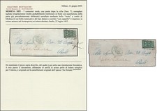 MODENA - 5 CENTESIMI VERDE CON PUNTO USATO IN FRODE POSTALE SU LETTERA CERT.