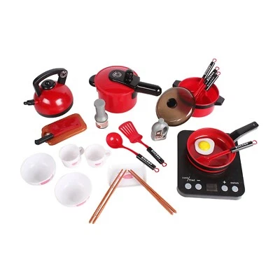 TIKTAKTOO Topfset Spielküche 24tlg. rot Kochset Kinder Kinderküche Töpfe Kochplatte Sound