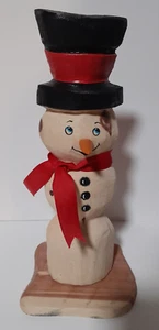 Muñeco de nieve de cedro tallado con motosierra 14" de alto firmado por artista - Imagen 1 de 4