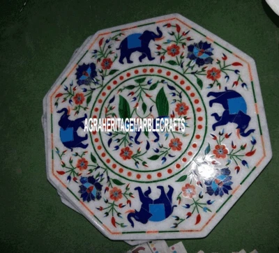 Marble Coffee Table Top Peacock Elephant Arts Special Inlay Birthday Decor H3233 - Image 1 of 4