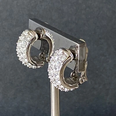 Pendientes Swarovski Blanco Cristal Transparente Medio Aro Clip Tono Plata ¡IMPRESIONANTES! Foto 1 de 4