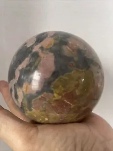 Ocean Jasper Stone Sphere Quartz Reiki Meditation Orb 4” Orange Green Yellow - Picture 1 of 11