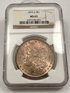 1879-S MORGAN / FROSTY TONED OBVERSE / MIRROR LIKE FINISH BOTH SIDES / NGC MS63 - Bild 1 von 4