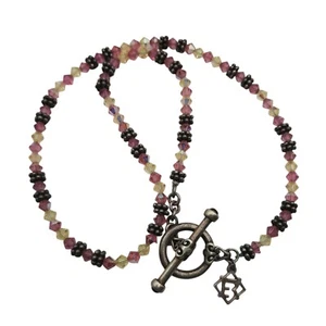 Elyse Ryan Sterling Silver Beaded Necklace Pink Yellow Crystals Toggle 16.75" - Picture 1 of 4