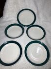 Gibson Everyday 5 PC Set Essex Hunter Green & Ivory Rimmed Band Trim Saucers VGC