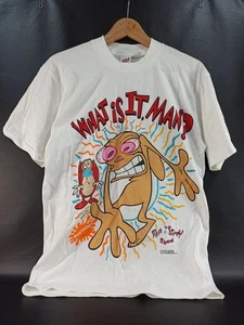 Vtg 90s New Old Stock Ren and Stimpy Nickelodeon Cartoon Promo Medium T-Shirt - Picture 1 of 4