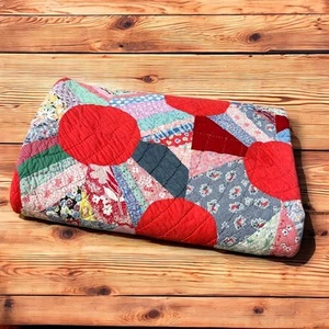 Colcha de retazos cosida a mano patrón bola de nieve manta colcha ropa de cama vintage - Imagen 1 de 8