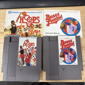 Bases Loaded & Hoops Nintendo NES Game & Manual 2 Game Set Tested