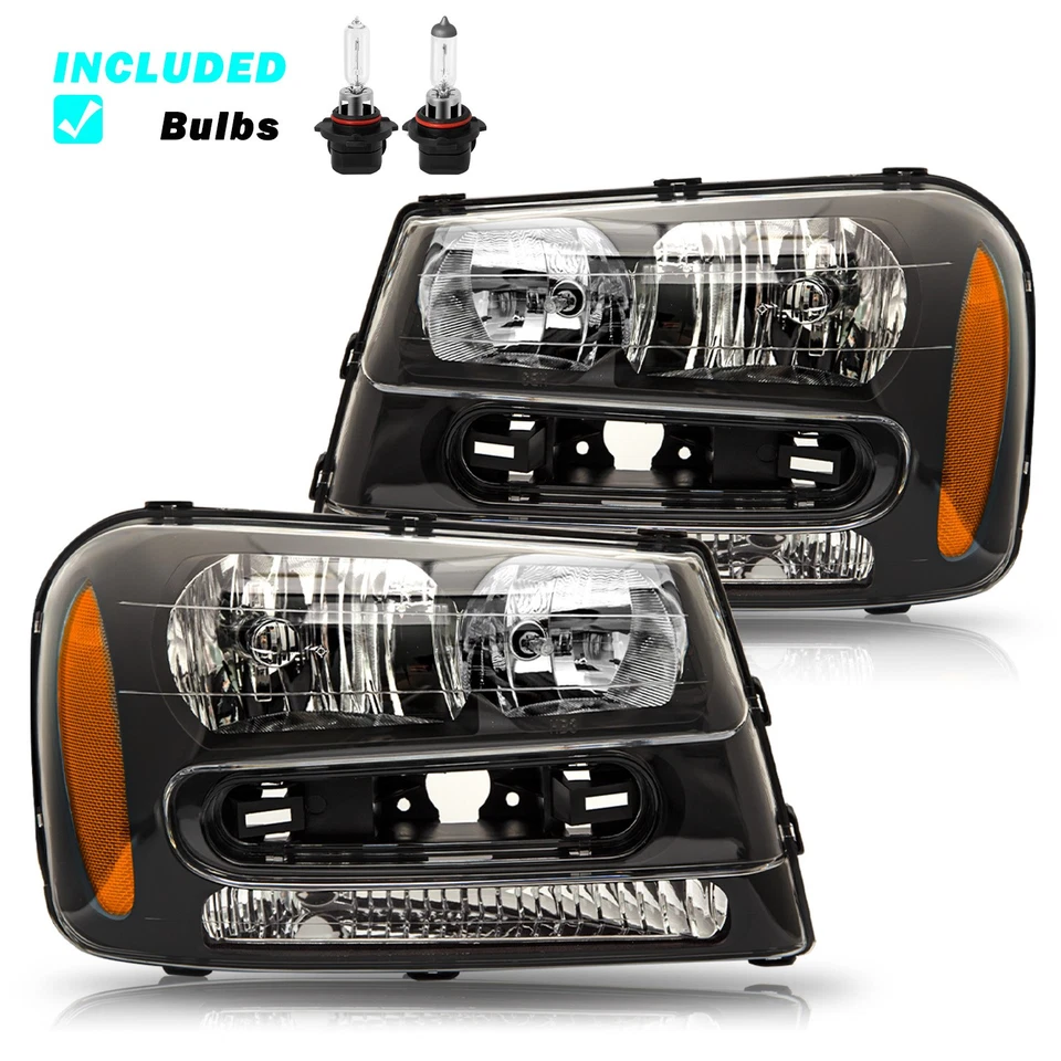 For 2002-2009 Chevrolet Trailblazer Black Headlights Assembly w/Bulb L+R Sets - Image 1 of 4