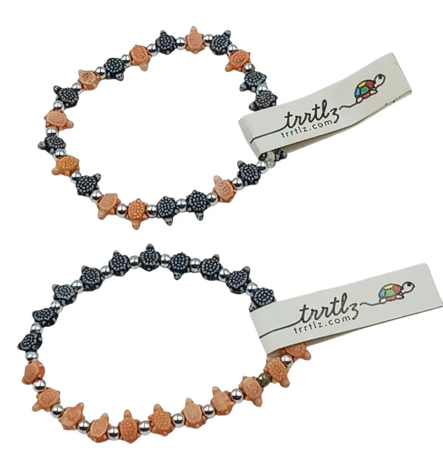 Pulsera elástica TRRTLZ Tortugas 2 piezas medio gris naranja y multi plata espaciador de cuentas Foto 1 de 1
