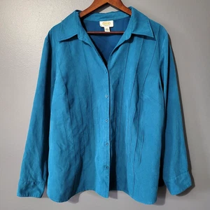 VTG TALBOTS Suede Button Up Shirt 2X Boho Country Western Blue Long Sleeve - Bild 1 von 11