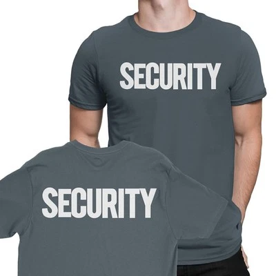 Charcoal & White Security T-Shirt Front Back Print Men's Tee Staff - Image 1 of 3