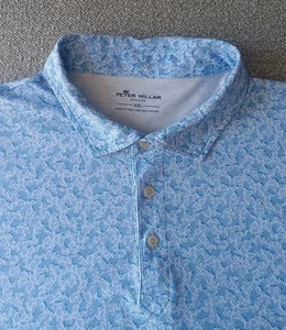 Peter Millar Seaside Polo Shirt Men's 2XL Sharks All Over Print Pima EUC - Picture 1 of 9