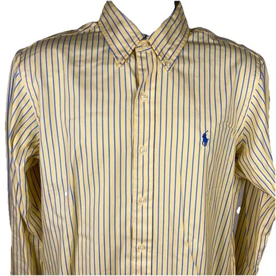 Camisa Polo Ralph Lauren Para Hombre 15.5-39 Amarillo Rayas Manga Larga Calce Clásico Foto 1 de 4