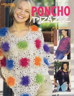DE COLECCIÓN!OOP!LEISURE ARTS PONCHO PIZAZZ #3890 LIBRO PATRÓN GANCHILLO Foto 1 de 4