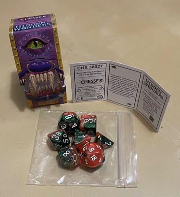 Chessex Hidden Wonders CHX 38027 Gemini Dark Green-Salmon & white • UNCOMMON - Image 1 of 3