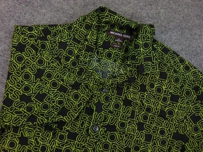 Camisa Michael Kors Para Hombre Pequeña Negra Verde Logo Estampado Calce Ajustado Manga Corta Foto 1 de 4