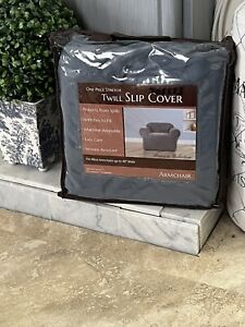 New Stretch Twill Blue Armchair Cover Slipcover