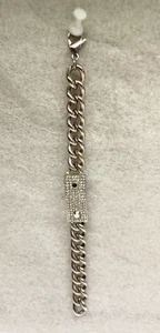 Rhinestones Glass Bracelet Women Silver Tone Metal Oval Chain Link Lobster Clasp - Picture 1 of 9