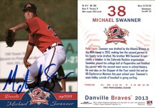Michael Swanner Signed 2013 Grandstand Danville Braves #NNO Card Auto AU