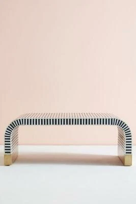 Mesa de centro antigua de lujo con incrustaciones de hueso color azul y blanco Foto 1 de 4