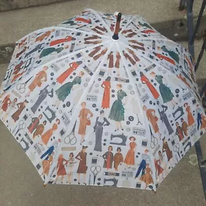Paraguas vintage con patrón de simplicidad estampado por todas partes con mango de madera costura retro - Imagen 1 de 5
