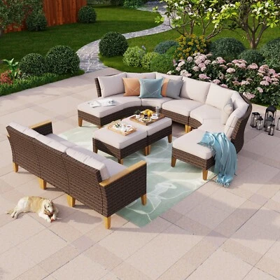 PHI VILLA 12Piece Outdoor Conversation Set Sectional Wicker Sofa Outdoor Rattan Furniture
