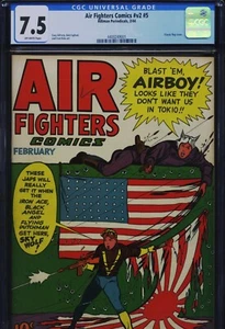 AIR FIGHTERS COMICS V2 #5 - 7.5, OW - Classic flag cover - Golden Age - Picture 1 of 3