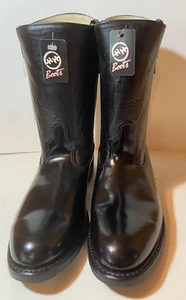 DOUBLE H BOOTS 3104 Black Leather 10" Ranchwell Flat Heel Slip On Made in USA - Picture 1 of 6