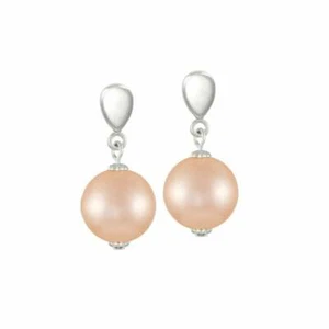 La Perla Peachy Pink Shell Pearl Silver Tone Drop Clip on Earrings - Picture 1 of 1