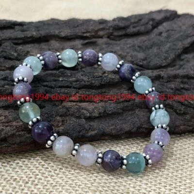 Natürliche Charmant 8mm Fluorit Edelstein Runde Perlen Stretch Armband 18-22cm - Bild 1 von 4