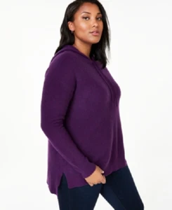 NEW CHARTERS CLUB PURPLE 100% CASHMERE THERMAL HOODIE SWEATER SIZE 1X WOMEN - Picture 1 of 2