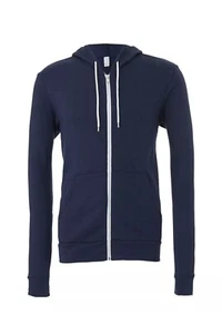Felpa con cappuccio unisex leggera pile spugna zip intera Bella+ Canvas blu navy nuova piccola - Foto 1 di 5