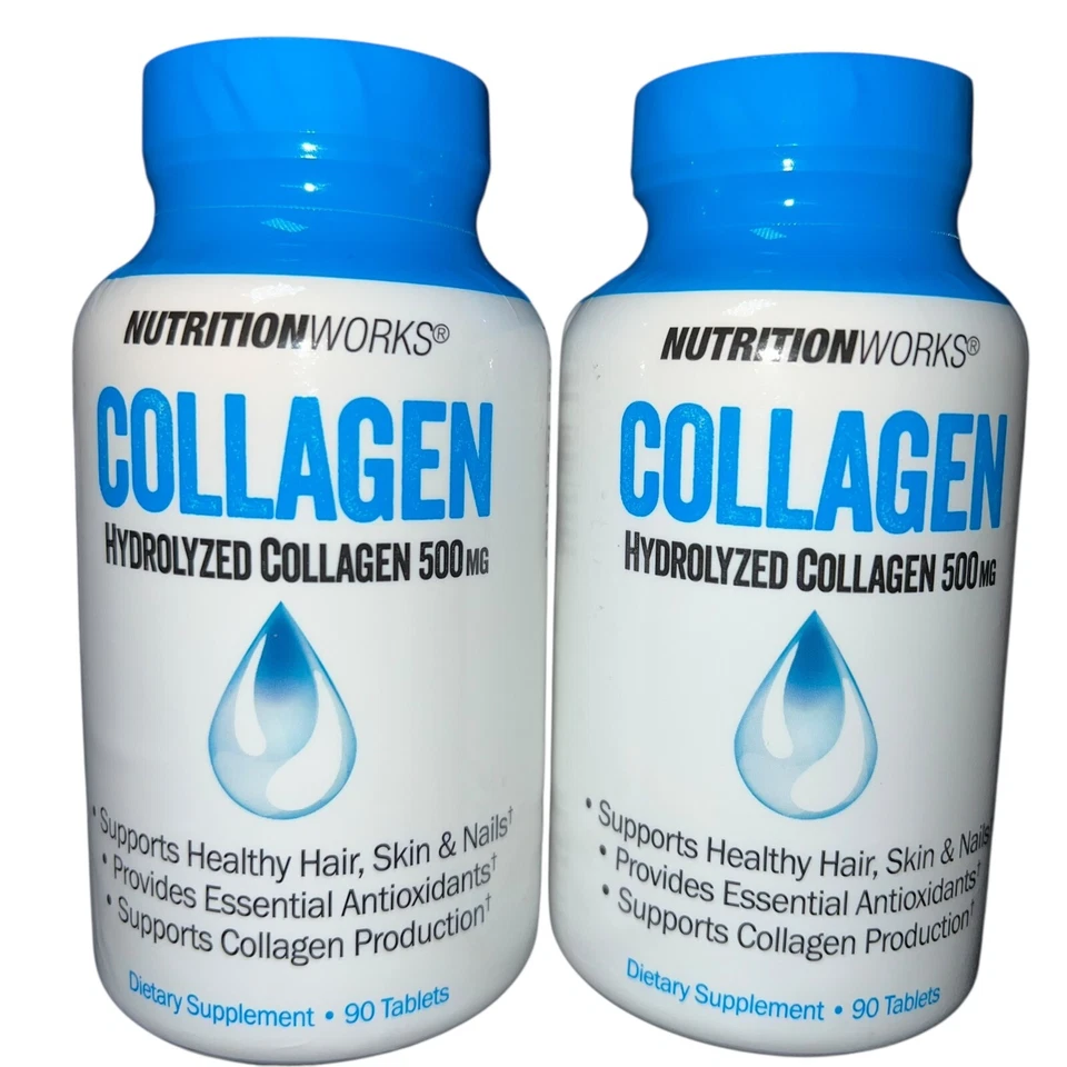 2x Nutrition Works colágeno hidrolisado 500mg 90 comprimidos validade 09/2027 - Imagem 1 de 2