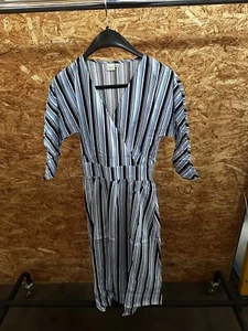 REKEN MAAR Kleid midi 3/4-Arm Baumwolle blau-weiß-gestreift Größe 38 NEU - Bild 1 von 2