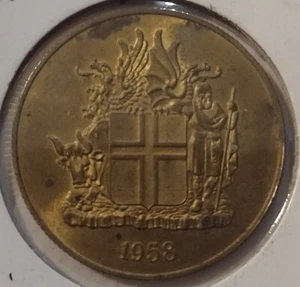 Iceland 2kronur 1958 Nickel -brass Km13s. Uncirculated Very Nice Great Condition - Picture 1 of 2