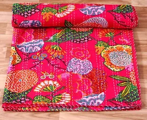 Tropical Print 100% Cotton Indian Traditional Hand Block Print Kantha Quilt - Picture 1 of 5