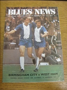 01/11/1975 Birmingham City v West Ham United . Footy Progs (aka bobfrankandelvi - Picture 1 of 1